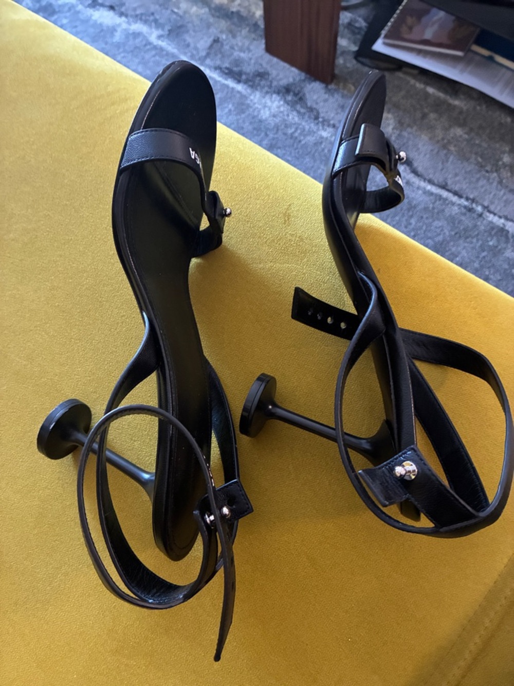 Balenciaga Black Leather Ankle-Strap Heels
